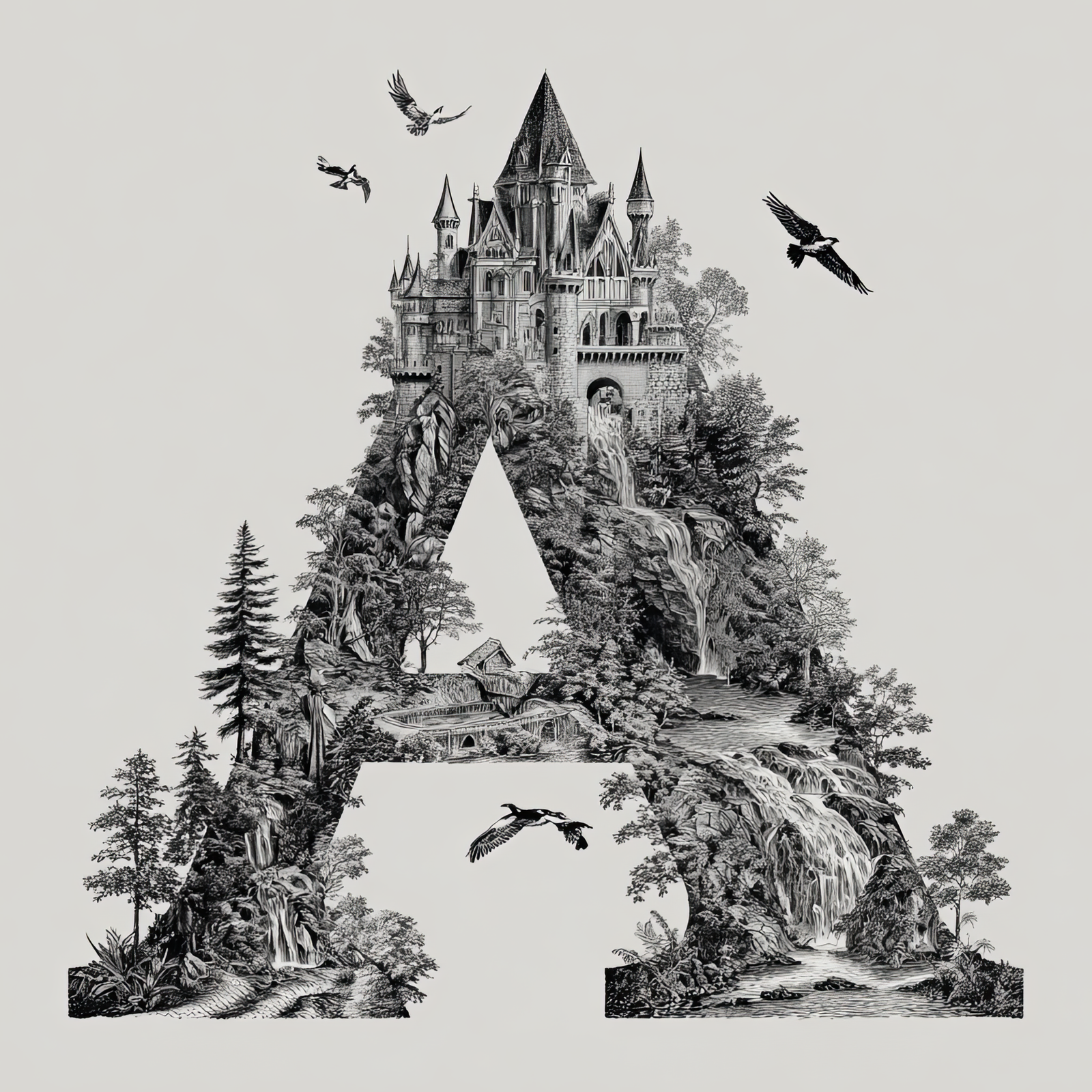 The Letter A: Castles in the Sky Fantasy Alphabet Art