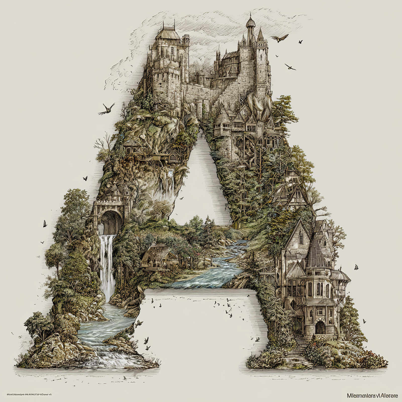 The Letter A: Castles in the Sky Fantasy Alphabet Art