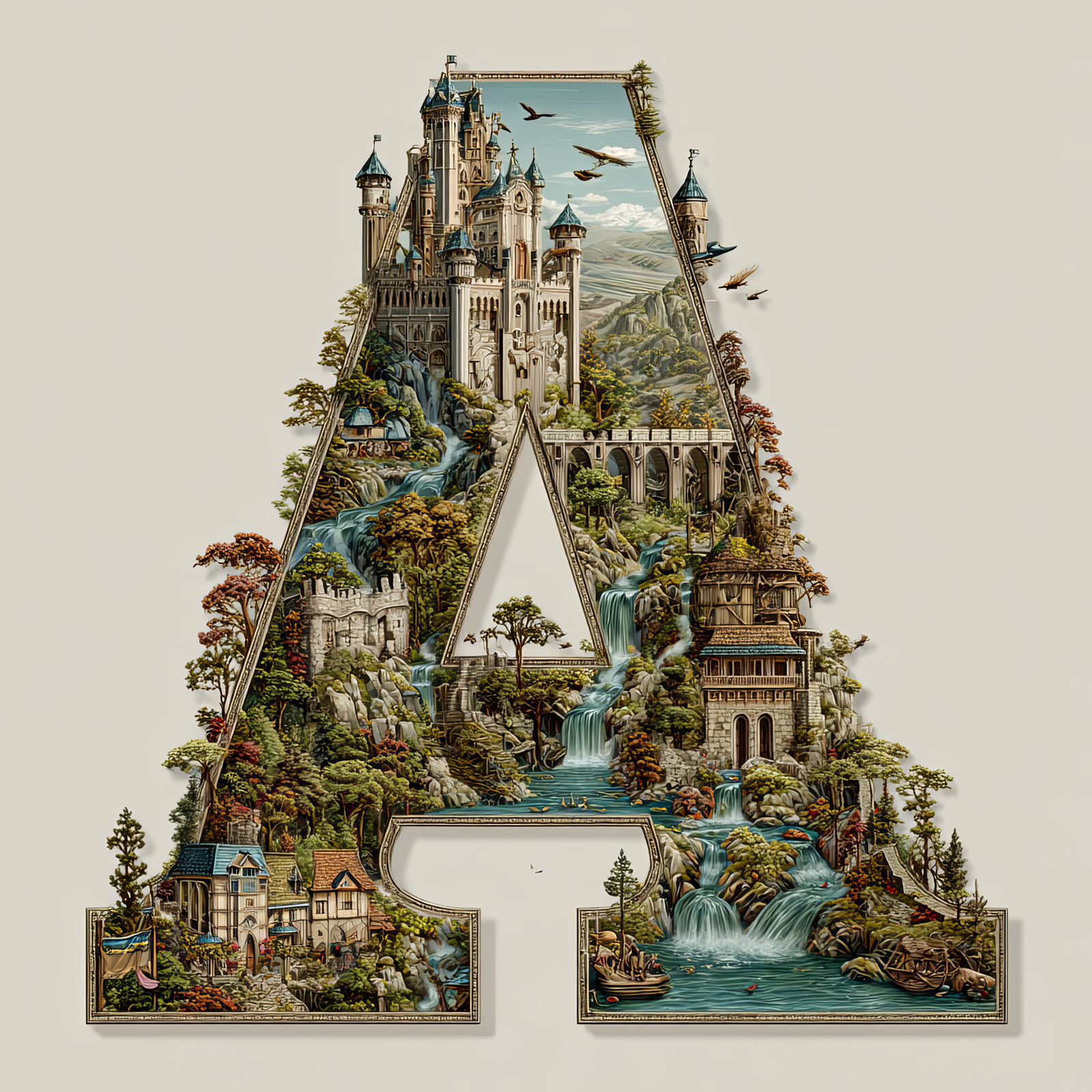 The Letter A: Castles in the Sky Fantasy Alphabet Art