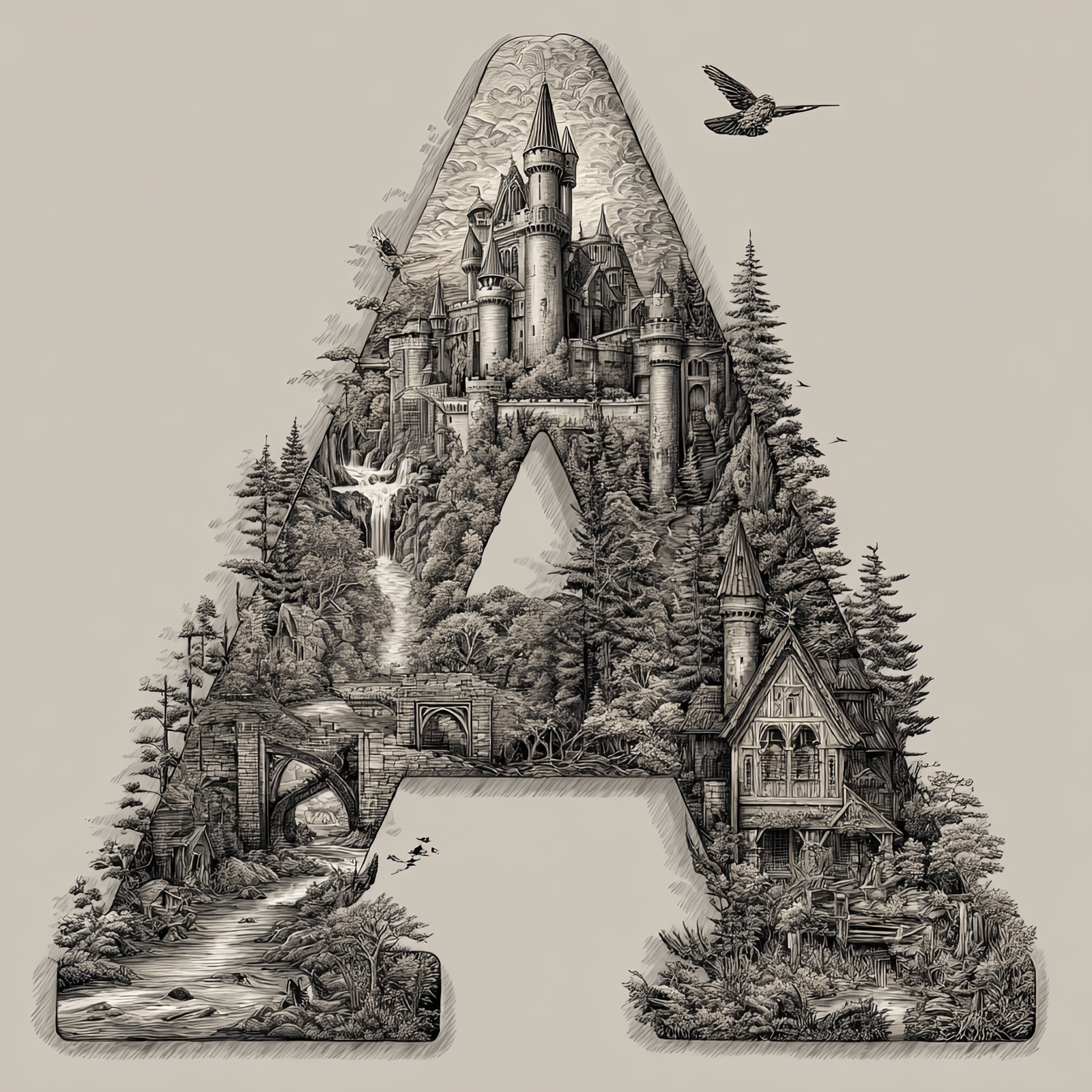 The Letter A: Castles in the Sky Fantasy Alphabet Art