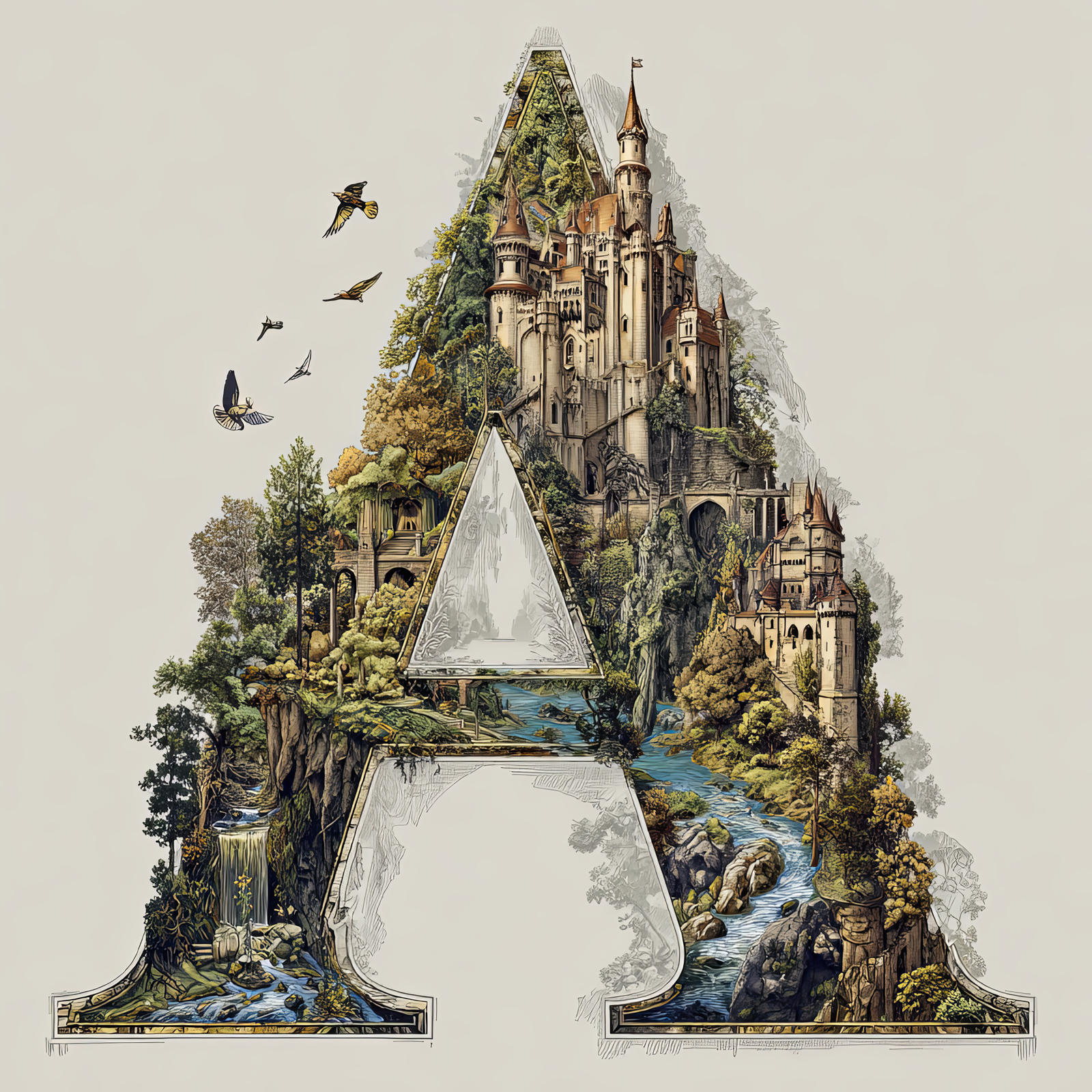 The Letter A: Castles in the Sky Fantasy Alphabet Art