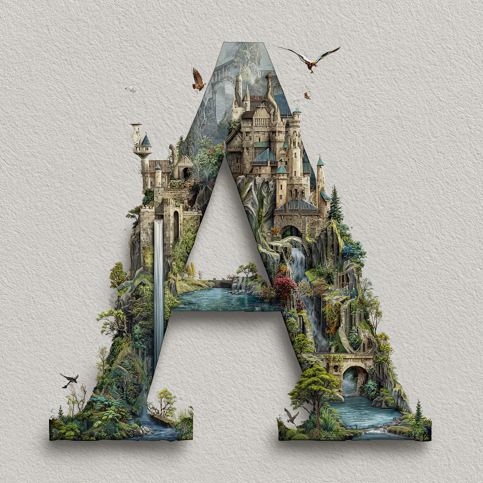 The Letter A: Castles in the Sky Fantasy Alphabet Art