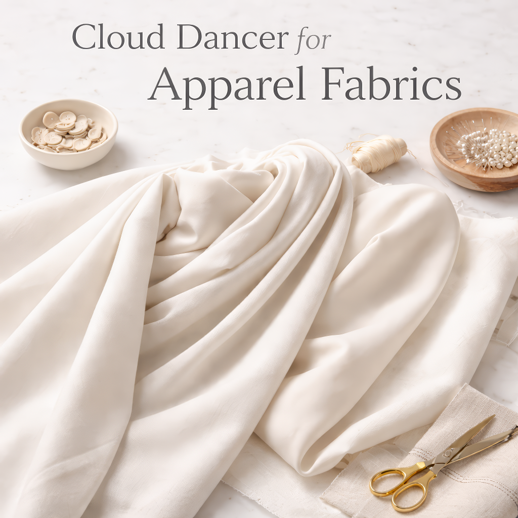 Cloud Dancer neutral off white fabric drape on lightweight apparel base