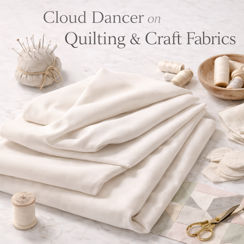 Cloud Dancer off white quilting cotton fabric swatch for patchwork and nursery projects