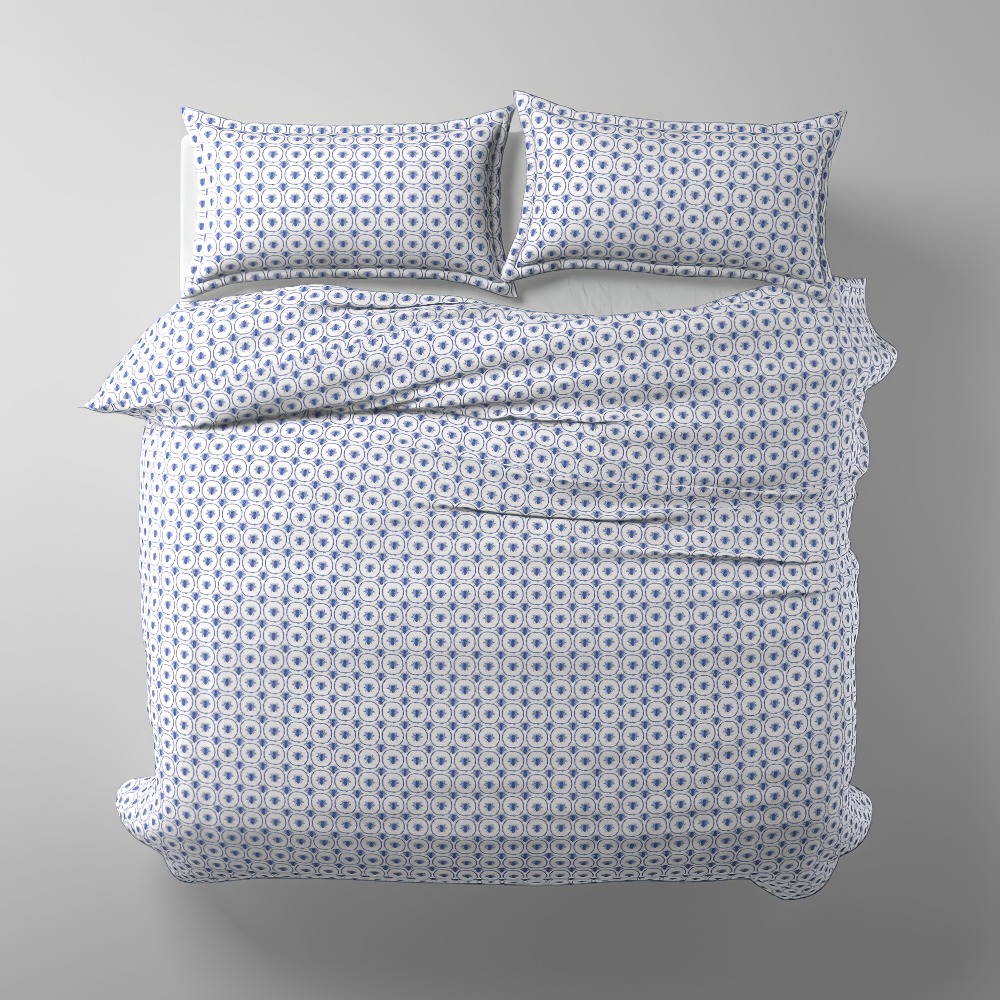 Duvet Cover in Royal Blue Honey Bees in Wreaths