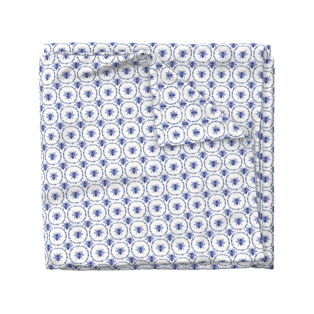 Duvet Cover in Royal Blue Honey Bees in Wreaths