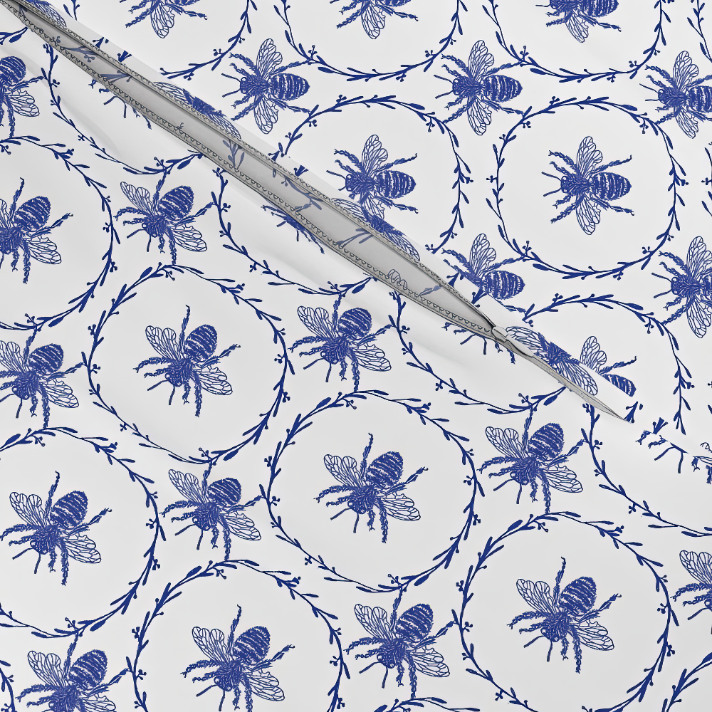 Duvet Cover in Royal Blue Honey Bees in Wreaths