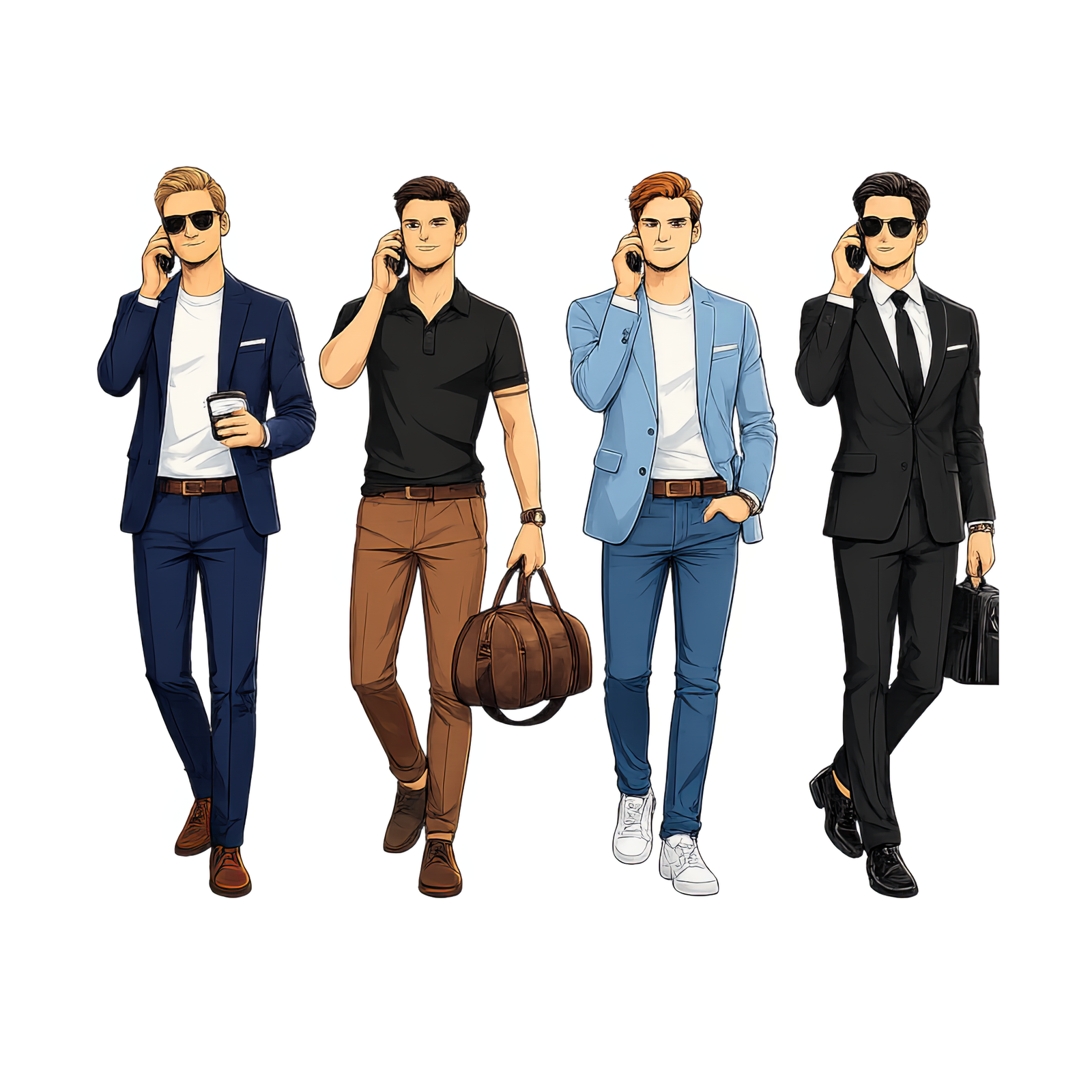 Four Men Posed Together in Casual Style