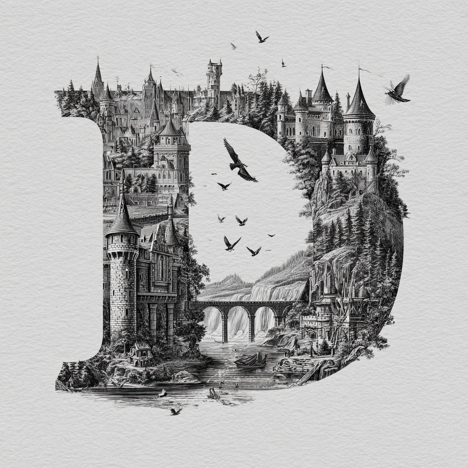 The Letter D: Castles in the Sky Fantasy Alphabet Art