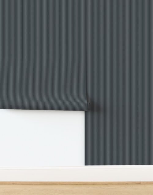 Twilight Blue and White Quarter Inch French Provincial Winter Pin Stripes Wallpaper