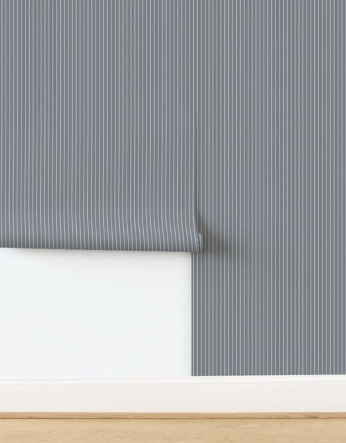 Grey Blue and White Half Inch French Provincial Winter Pin Stripes Wallpaper