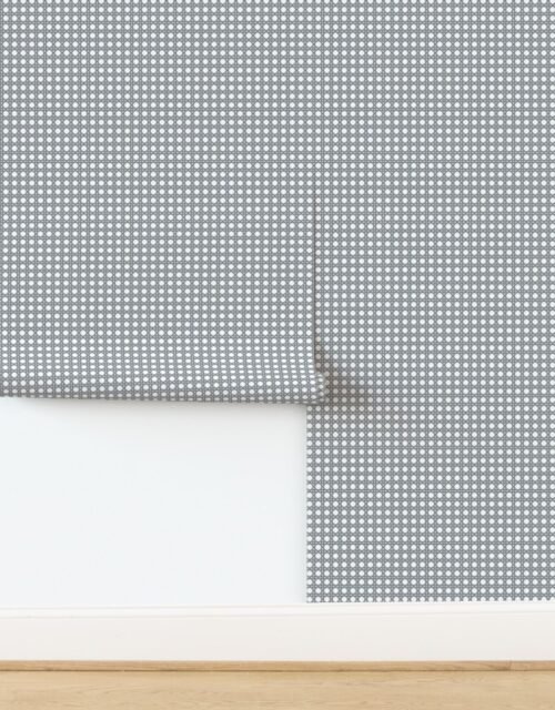 Grey Blue on White Rattan Caning Pattern Wallpaper