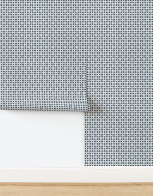 White on Ice Blue Rattan Caning Pattern Wallpaper