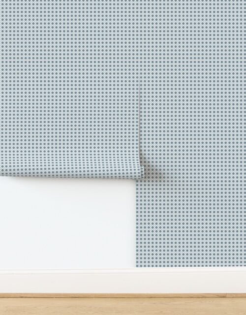 White on Winter Blue Rattan Caning Pattern Wallpaper