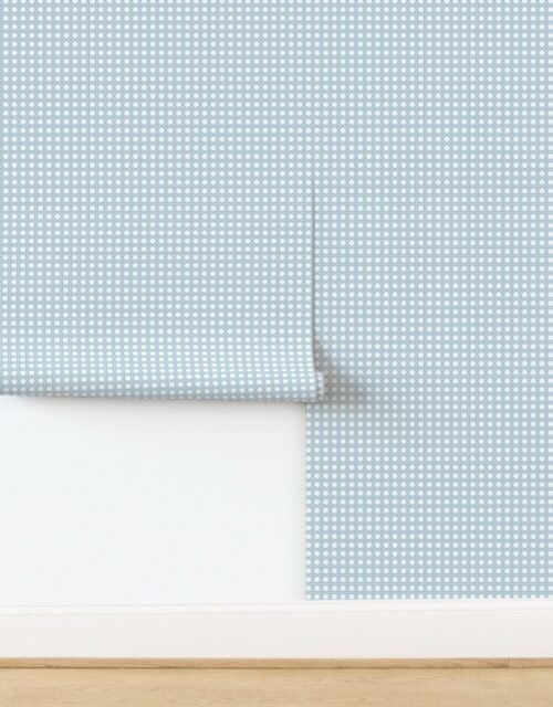 Sky Blue on White Rattan Caning Pattern Wallpaper