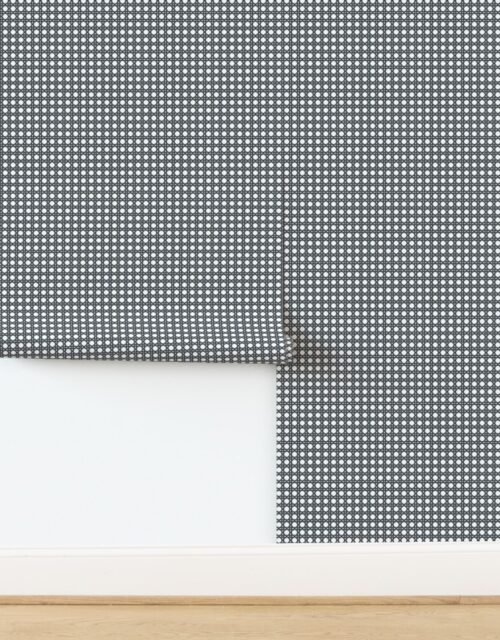 Twilight Blue on White Rattan Caning Pattern Wallpaper