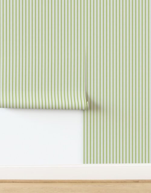 Medium Fresh Green on Off-White French Provincial Mattress Ticking Wallpaper