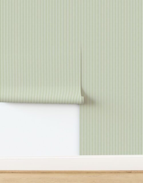 Small Grass Green on Off-White French Provincial Mattress Ticking Wallpaper