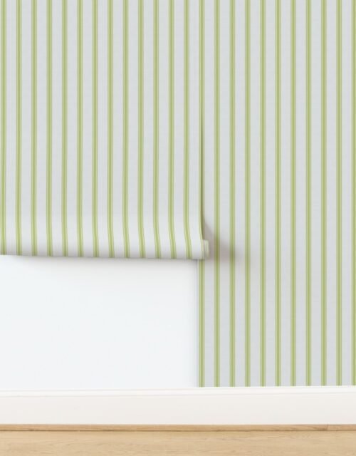 New Green on Off-White French Provincial Mattress Ticking Wallpaper