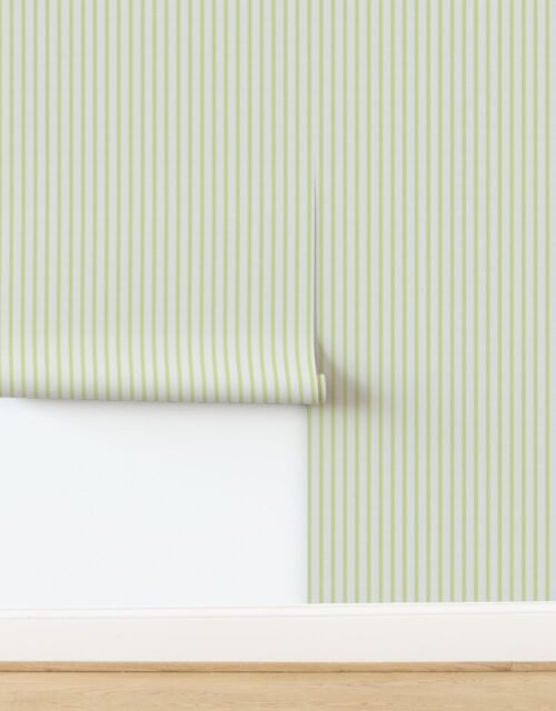 Medium New Green on Off-White French Provincial Mattress Ticking Wallpaper