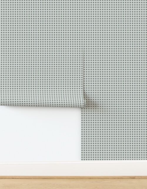 White on Sage Green Rattan Caning Pattern Wallpaper