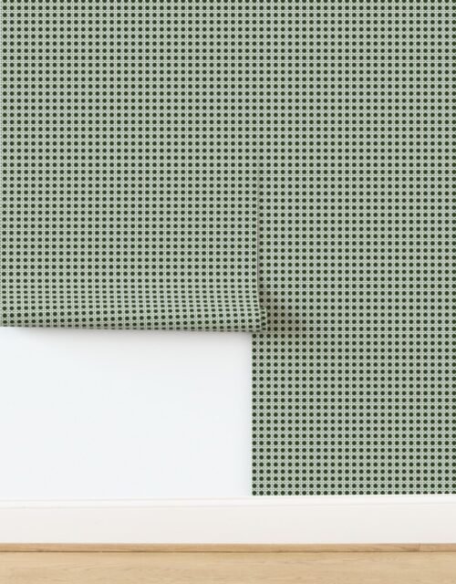 White on Lichen Green Rattan Caning Pattern Wallpaper