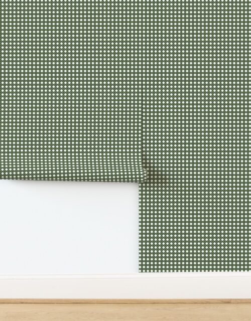 Lichen Green on White Rattan Caning Pattern Wallpaper