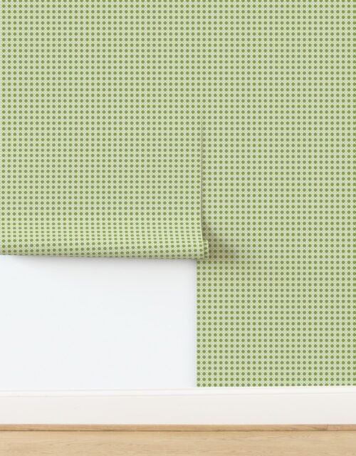 White on Grass Green Rattan Caning Pattern Wallpaper