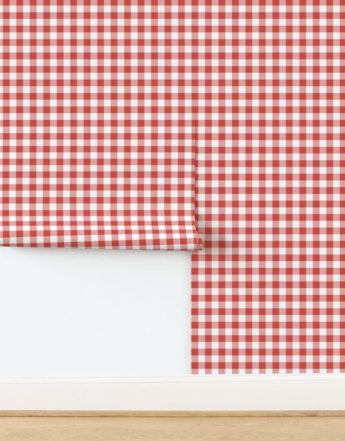 Red Vermillion Vintage Christmas Gingham Check Wallpaper