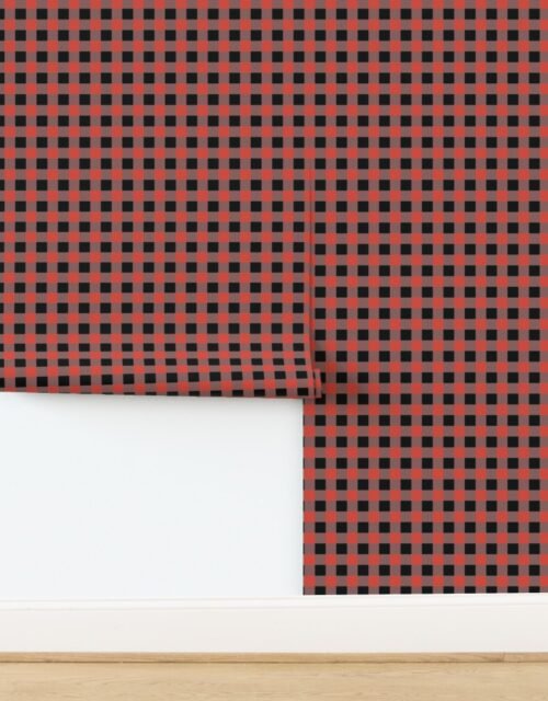 Red Vermillion and Buff Vintage Christmas Gingham Check Wallpaper