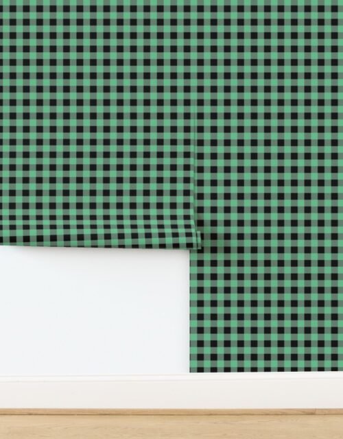 Green and Buff Vintage Christmas Gingham Check Wallpaper