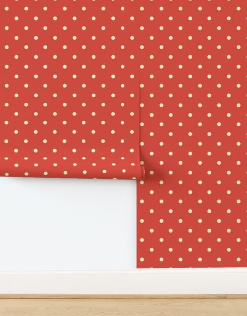 Yellow Gold Polka Dots on Vintage Christmas Red Vermillion Wallpaper