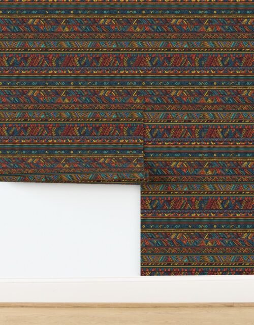 Tribal Mudcloth Boho Ethnic Print in Aqua Teal Gold and Orange Wallpaper