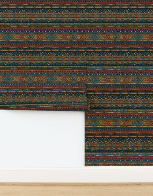 Tribal Mudcloth Boho Ethnic Print in Aqua Teal Gold and Orange Wallpaper