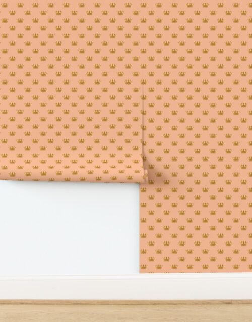 1.5 inch Mini Faux Gold Crowns on Peach Fuzz color of the Year 2024 Wallpaper