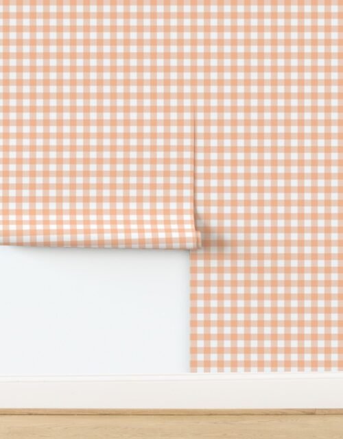 Gingham Checks in Peach Fuzz Color of the Year 2024 and White Wallpaper