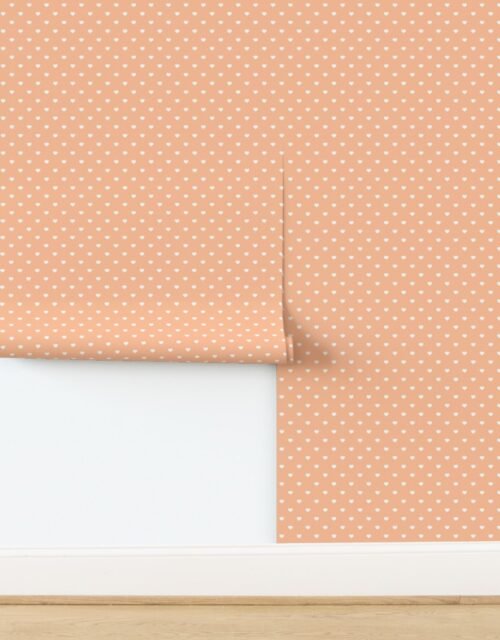 Half Inch Love Hearts in White on Peach Fuzz Color of the Year 2024 Wallpaper