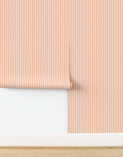 One Inch Mini Mattress Ticking Stripes in White on Peach Fuzz Color of the Wallpaper