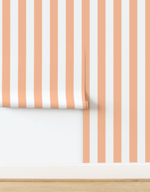 3 Inch Circus Tent Stripe in Peach Fuzz Color of the Year 2024 and White Wallpaper