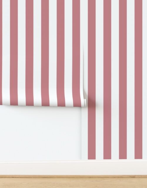3 Inch Circus Tent Stripe in Dusty Rose and White Wallpaper