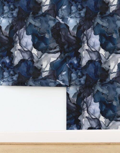 Twilight Navy Blue Lavender and Grey Alcohol Ink Liquid Swirls Wallpaper