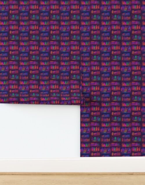 Small Wizard Spooky Neon Halloween Books on Library Spell Book Shelf Wallpaper