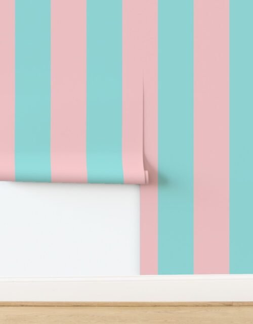 Pink and Aqua Summer Gazebo Jumbo Wide 6 Inch Stripes Wallpaper