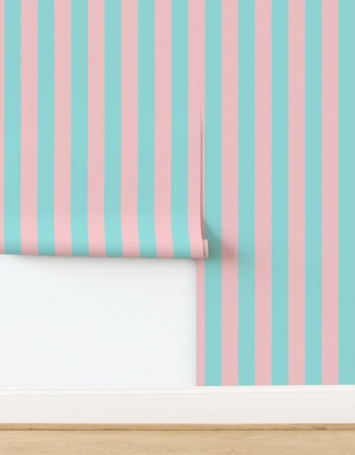 Pink and Aqua Summer Gazebo Cabana Tent 2 Inch Stripes Wallpaper