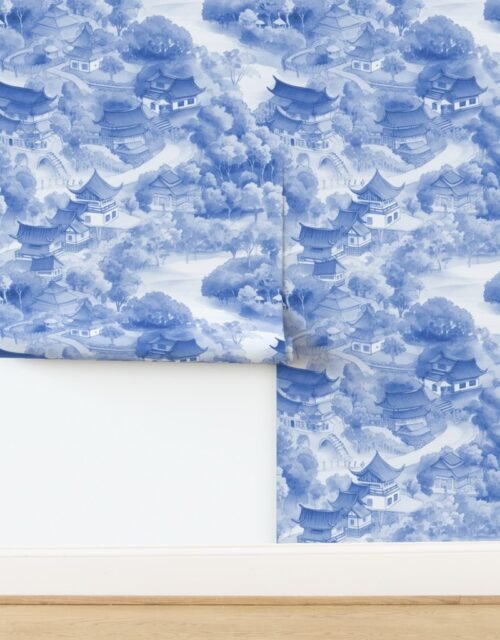 Small Chinese Village in Light Blue Porcelain Glaze Wallpaper
