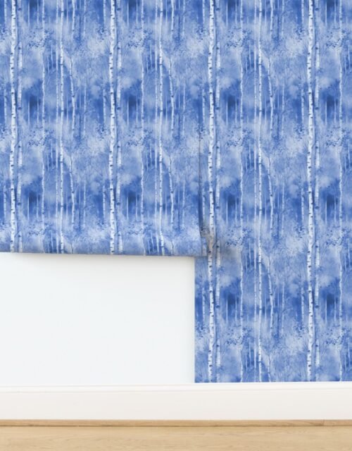 Endless Birch Tree Dreamscape Trees in Light Blue Porcelain Glaze Wallpaper