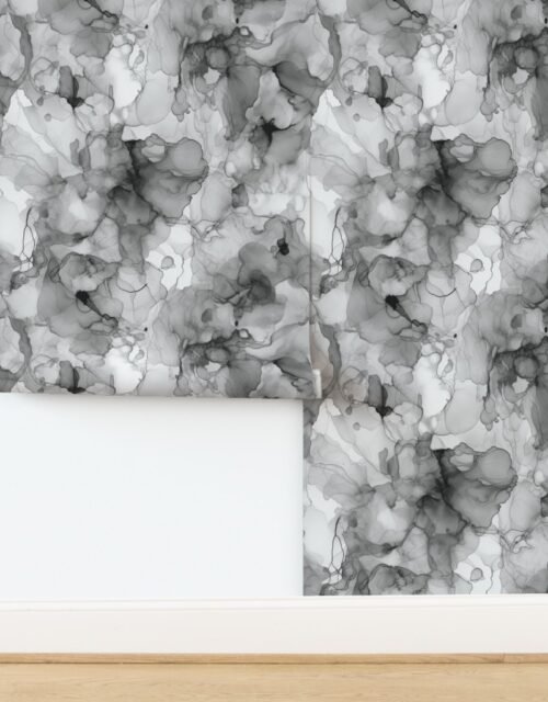 Alcohol Liquid Ink Swirls in Grey Porcelain Glaze Wallpaper