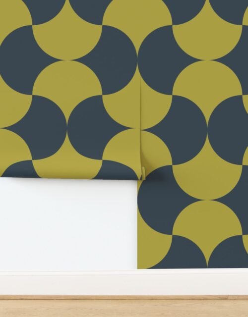 Art Deco Lunar Fusion Charcoal and Brass Sophistication Wallpaper