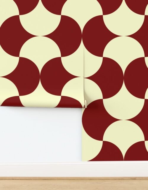Art Deco Lunar Fusion Maroon and Cream Harmony Wallpaper