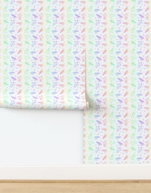 Small Rainbow Ombre Watercolor Sea Turtle Print Wallpaper
